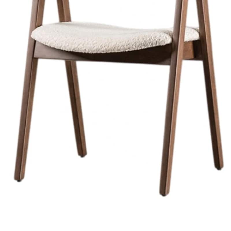 Ebik Side Dining Chair Set of 2, Curve Panel Back, Walnut Brown Wood, Beige Boucle