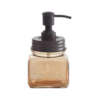 Vintage Glass with Rubbed Metal Soap Pump - Amber