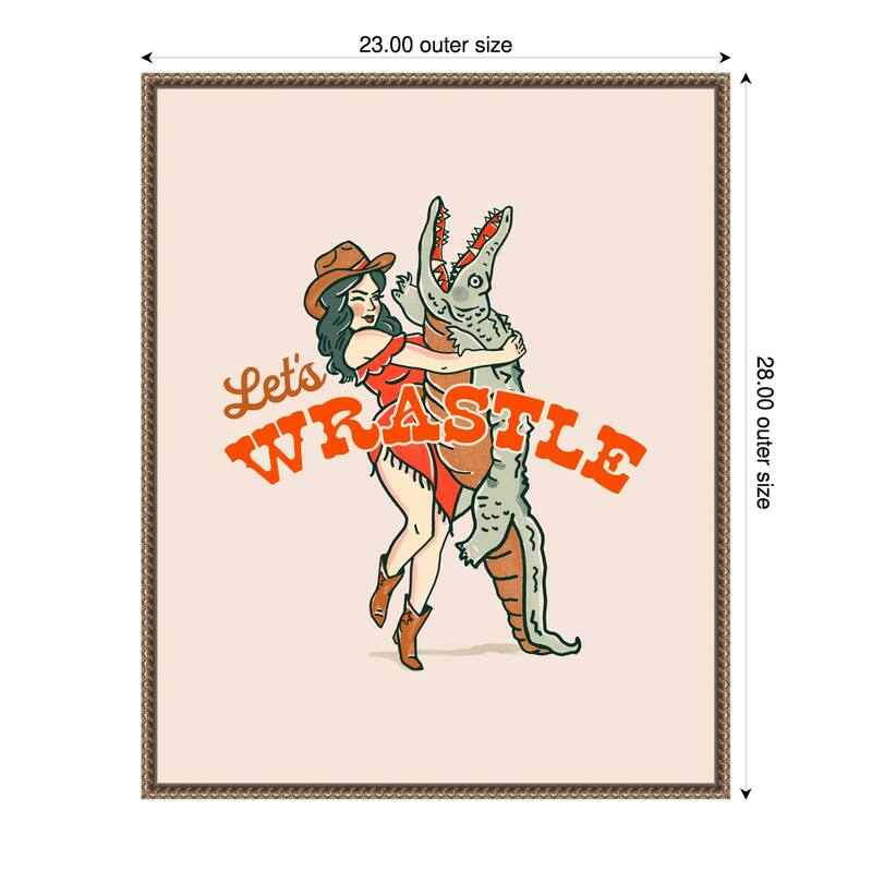 Lets Wrastle Poster by The Whiskey Ginger Framed Canvas Wall Art Print - Plastic - 23 x 28 in - Gold