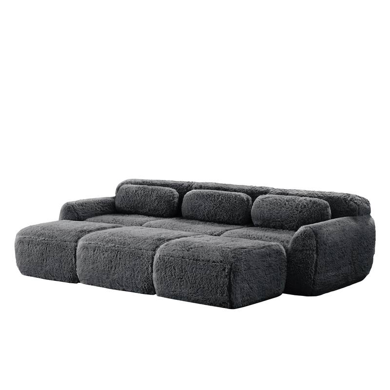 Anmytek 3-Seater Modular Sectional Sofa Soft Plush Fabric Movable Ottoman Non-Slip Base No Assembly