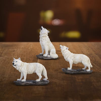 ICE ARMOR 3-PC Mini Snow Wolf Figurine Set 4"H