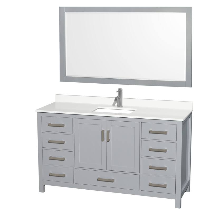 Wyndham Collection WCS141460S-QTZ-UNSM58 Sheffield 60" Free Standing - Gray / White Quartz Top / Brushed Chrome Hardware