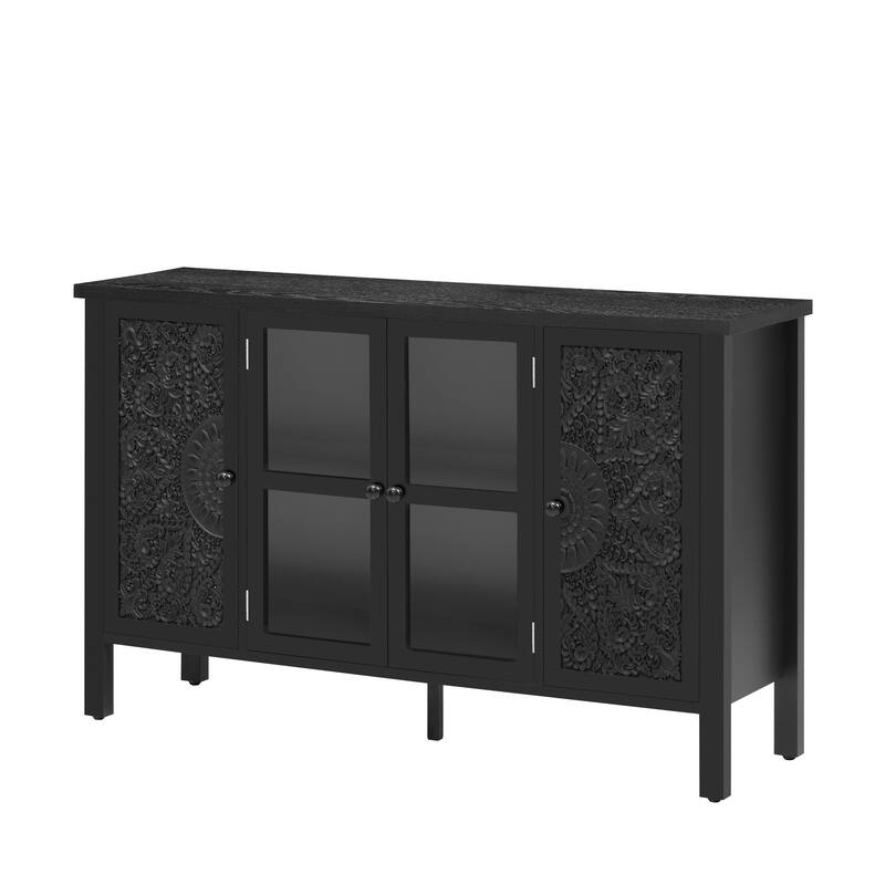 Retro TV Stand for TV up to 43 Inches with 3 Cabinets & Glass Doors - 47.2" D x 13.9" W x 30" H
