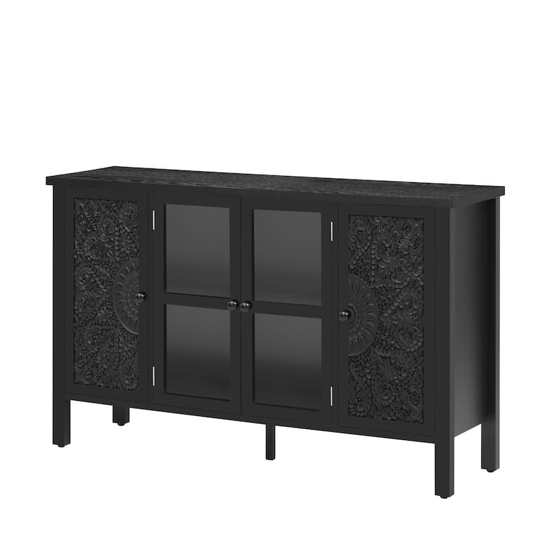 TV Stand with Glass Cabinet Doors, Entertainment Center with Adjustable Shelves, Media Console with Rectangular Legs