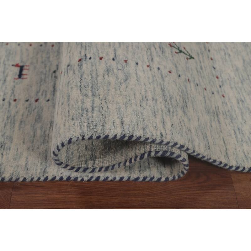 Tribal Gabbeh Area Rug Hand-Knotted Beige / Ivory Wool Carpet - 9'0"x 11'6"