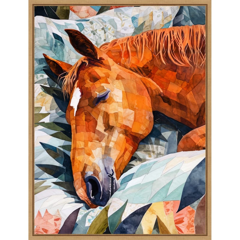 Animal Watercolor Art Horse Sleeping by Justyna Jaszke Framed Canvas Wall Art