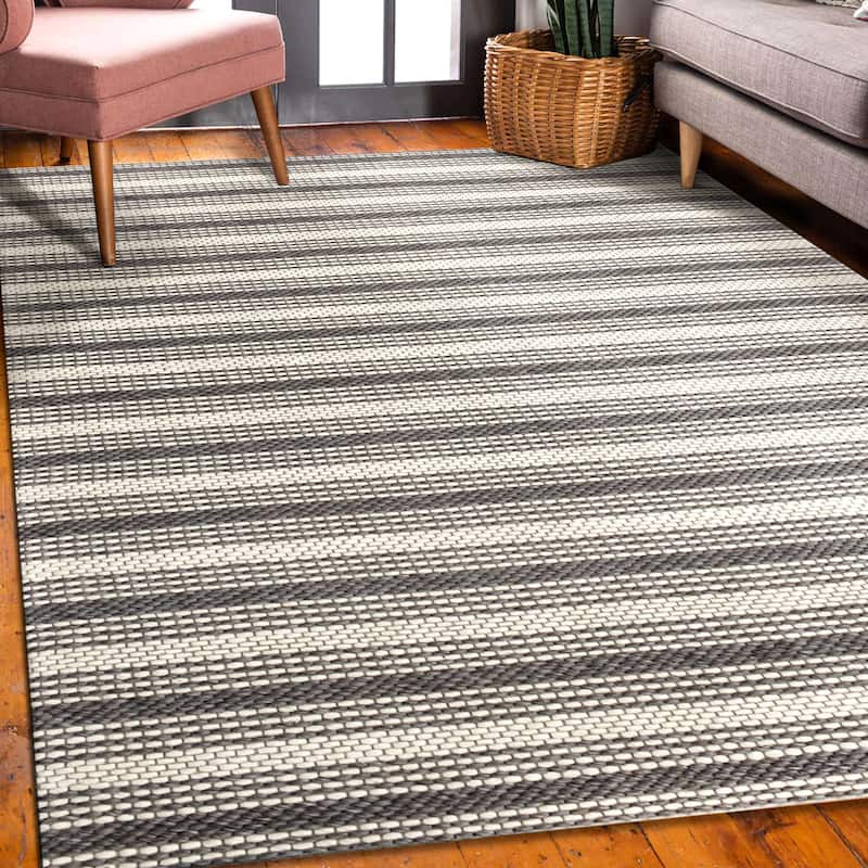 Sevita Dark Gray/Ivory Transitional Striped Wool Indoor Area Rug