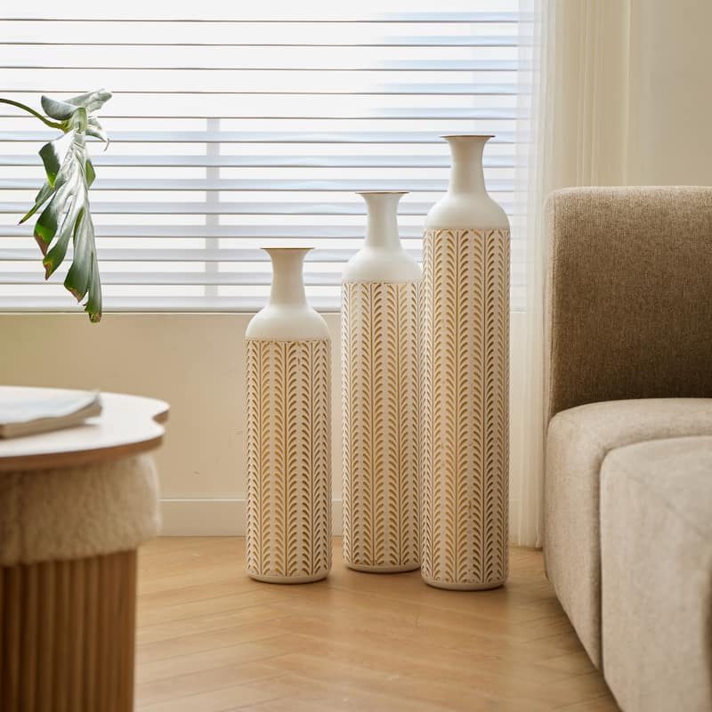 Floor metal vase modern style decoration home white metal vase 3-piece set gorgeous home decoration large glazed metal vase