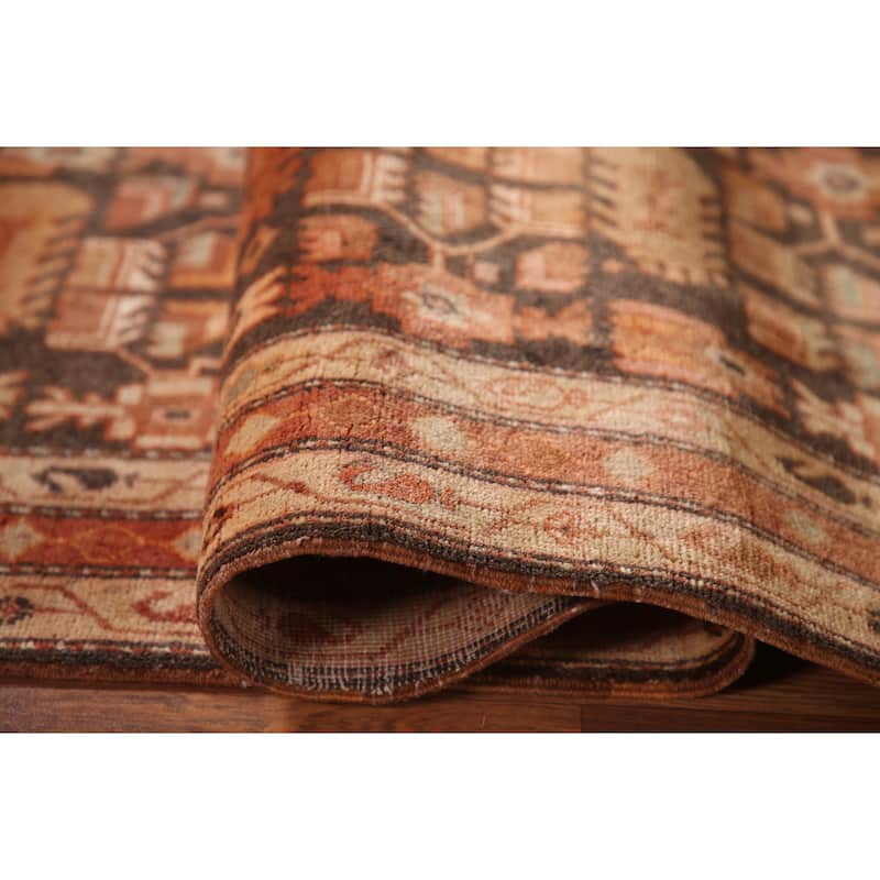 Geometric Meshkin Persian Vintage Area Rug Hand-Knotted Wool Carpet - 4'7" x 9'3"