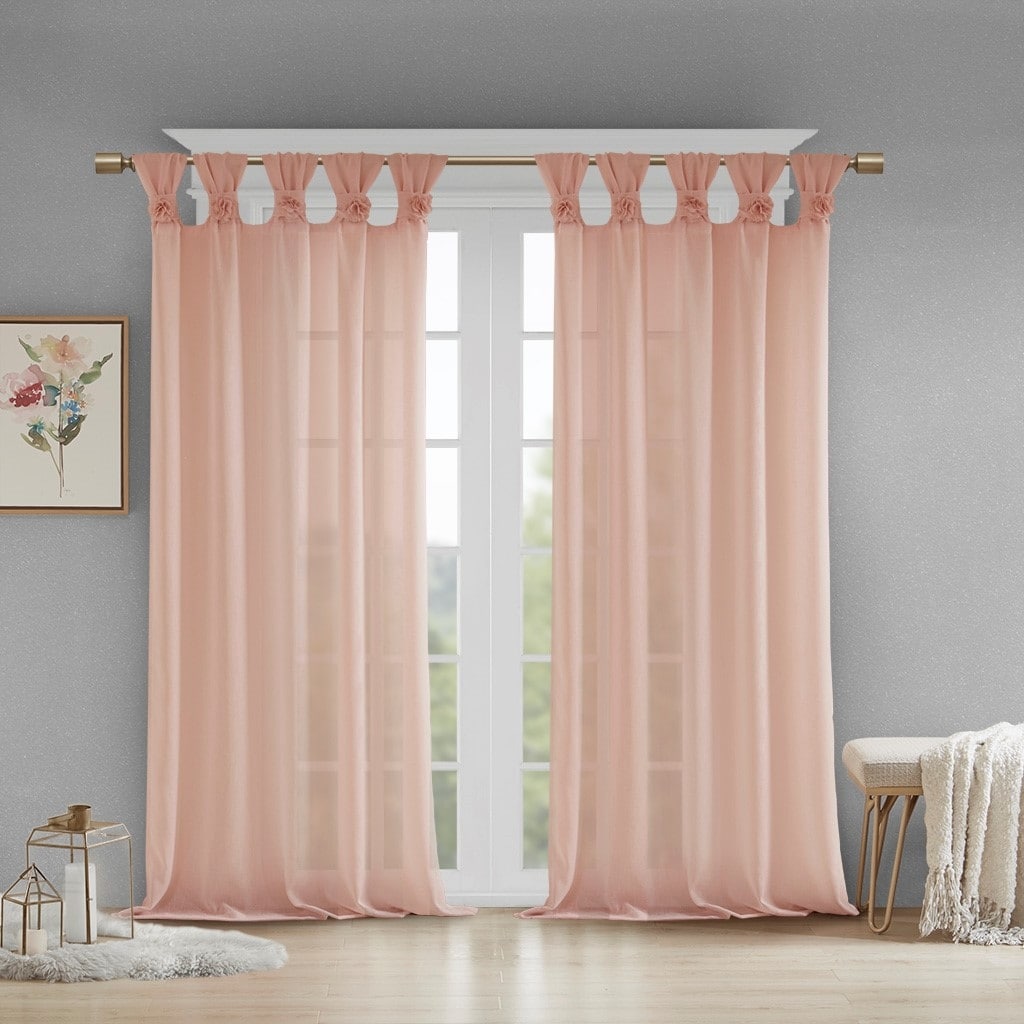 Floral Embellished Cuff Tab Top Solid Curtain Panel
