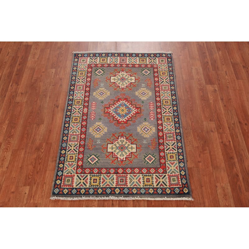 Gray Kazak Foyer Rug Hand-Knotted Wool Carpet - 2'9"x 4'1"