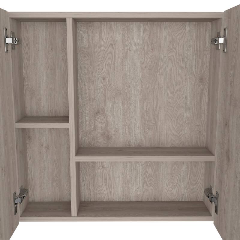 Prague 23.6" W x 23.6" H Mirror Medicine Cabinet, Single Door with 4 Interior Shelves for Bathroom Storage