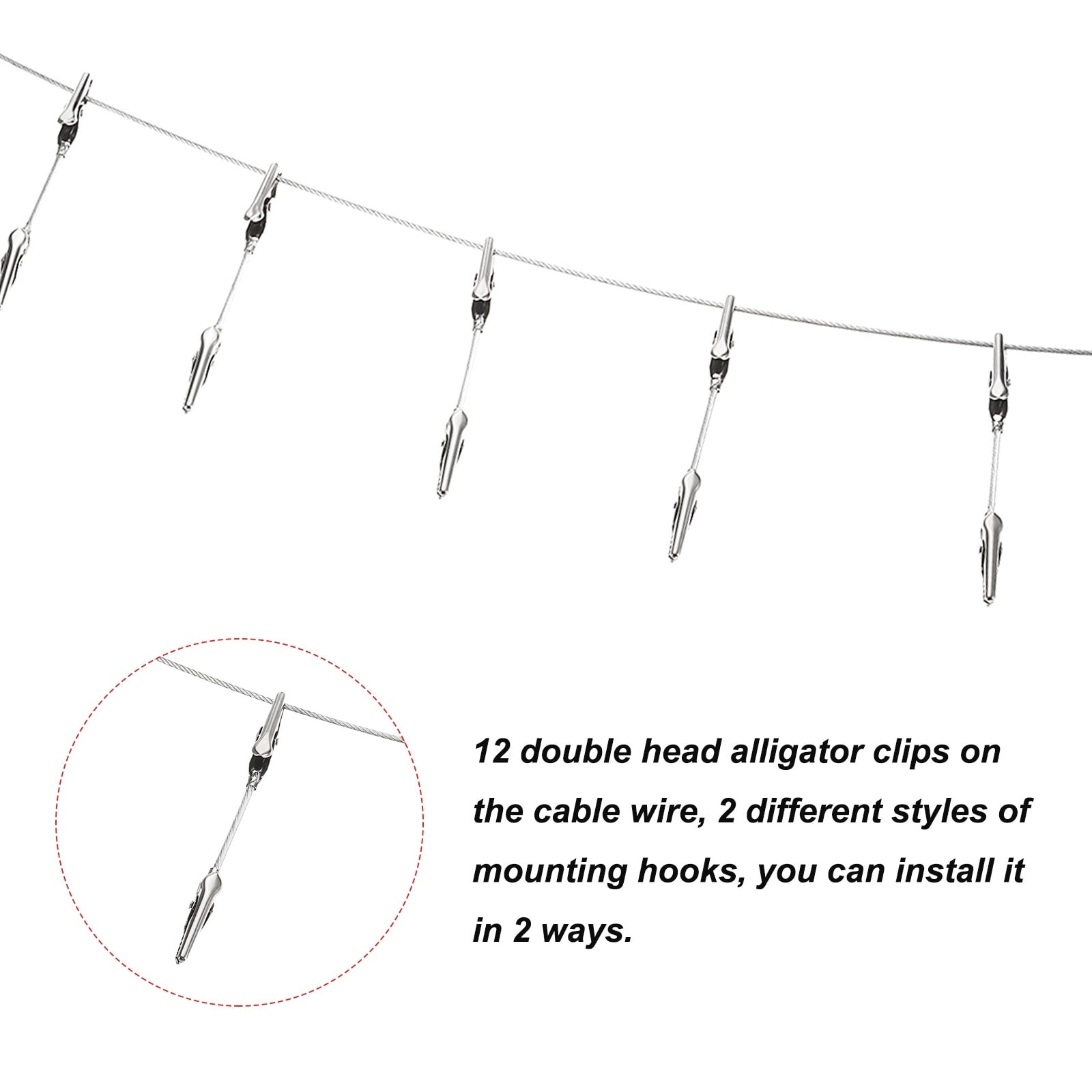 4.9 Ft Steel Wall Hanging Photo Wire with 12 Alligator Clips, 2 Pack Silver  - Bed Bath & Beyond - 36310419