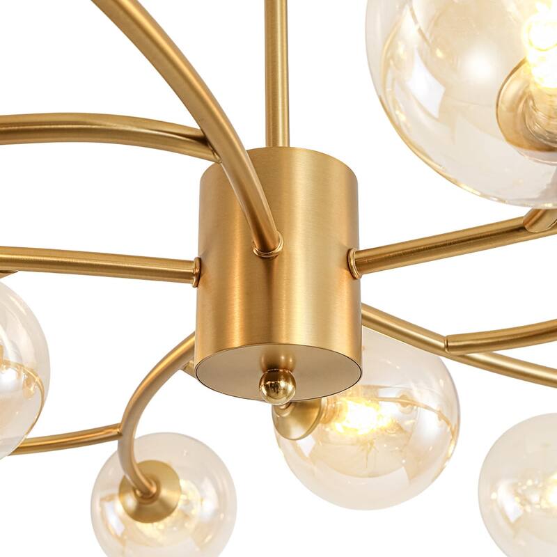 15-Light Spiral Branch Mid-century Amber Glass Chandelier - 43.3 in