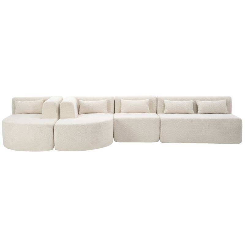 Convertible Sectional Sofa with 2 Curved Chaise Lounges, 143.7" Upholstered Sofa Free-combined Sofa Couch with 5 Back Pillows