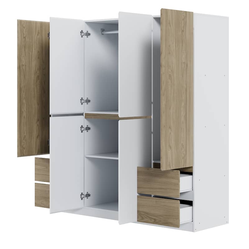 6-Doors Wooden Wardrobe with Storage Drawers for Bedroom