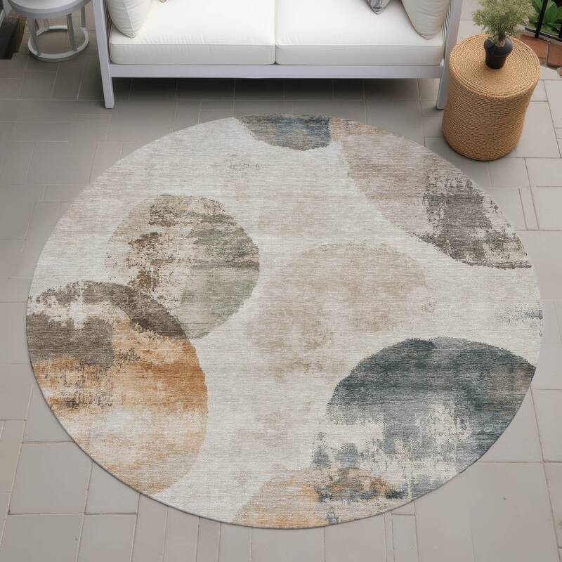 Machine Washable Indoor/ Outdoor Contemporary Micha Chantille Rug - Beige - 8' x 8'