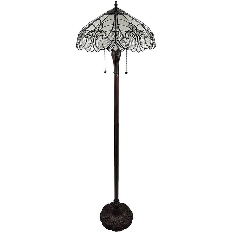 Dark Brown Metal Torchiere Floor Lamp with White Stained Glass Shade - 18” x 18” x 62” (D x W x H) - Dark Brown