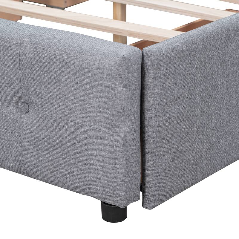 Queen Size Linen Button Tufted Platform Bed Frame with 4 Storage Drawers