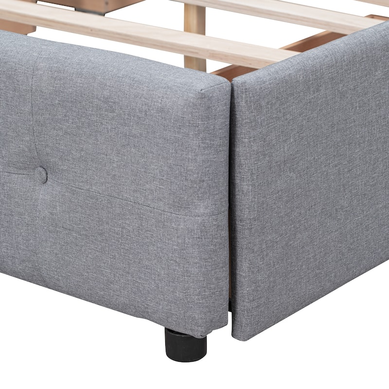 Queen Size Upholstered Platform Bed with Classic Headboard, 4 Drawers