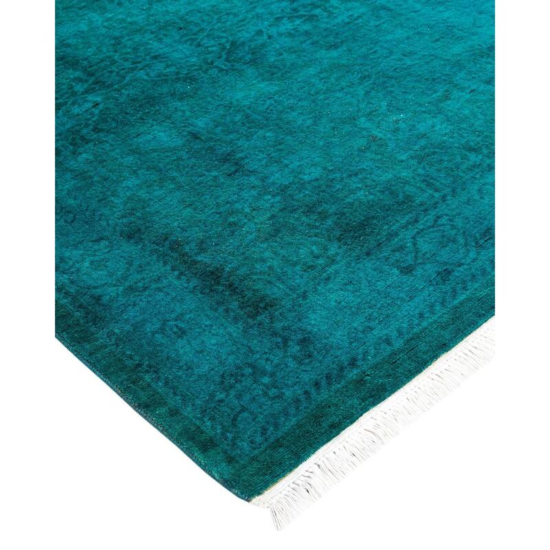 Overton Hand Knotted Wool Vintage Inspired Modern Contemporary Overdyed Blue Runner Rug - 2' 7" x 18' 3"