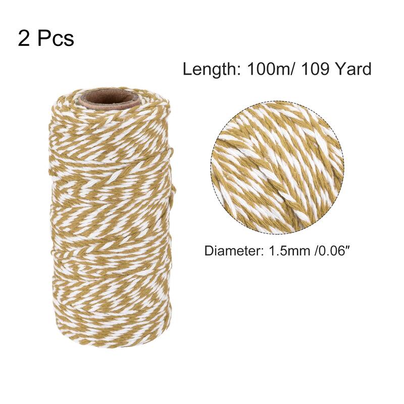 2x Twine Packing String Wrapping Cotton Twine Rope 100M for Christmas - Khaki,White