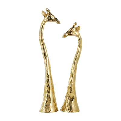 Aluminum Metal Giraffe Sculpture - Set of 2 Gold - Roche River Decor - 6"W x 5"L x 28"H