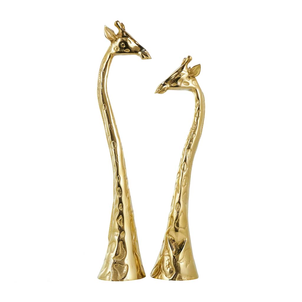 Aluminum Metal Giraffe Sculpture - Set of 2 Gold - Roche River Decor - 6"W x 5"L x 28"H