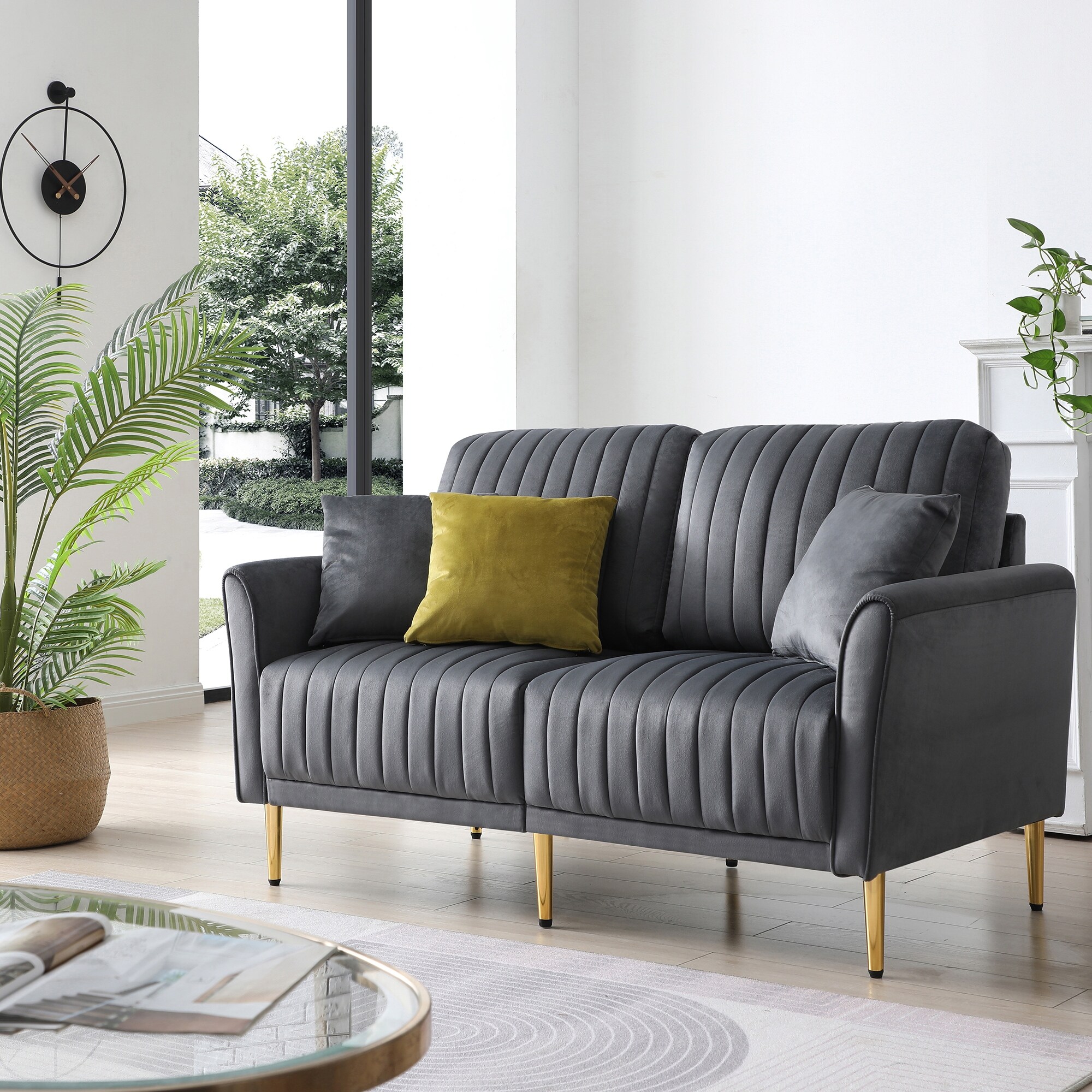 Modern Upholstered Velvet 2 Seat Sofa Round Arm Loveseat Couch with 2 Pillows Bed Bath Beyond 37248443