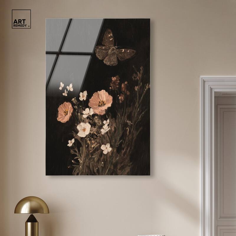 Poppy and Moth I Acrylic by Art Remedy, Ready to Hang