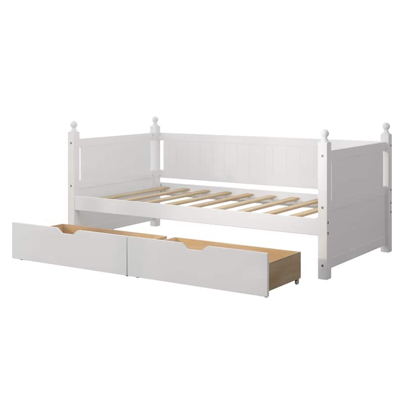 Twin Size Solid Wood Daybed with 2 Drawers for Limited Space Kids for Bedroom