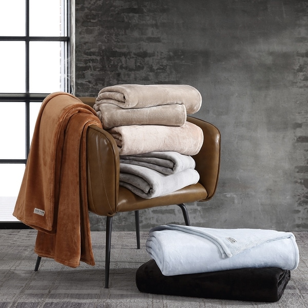 Kenneth Cole Reaction Solid Ultra Soft Plush Fleece Blanket - On