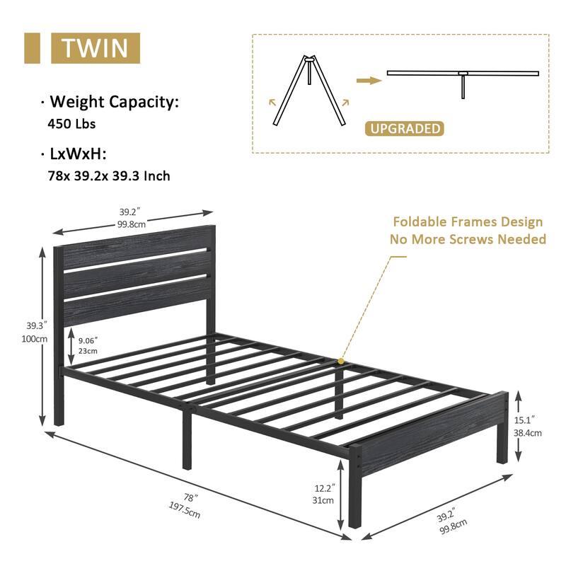VECELO Twin Size Kids Bed Frames with Headboard and Footboard,Twin Size Bed Set of 2