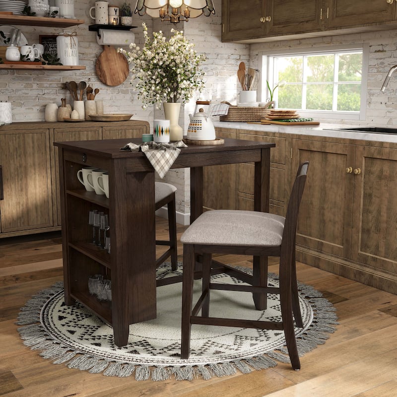 Furniture of America Vesper 3-Piece Counter Height Dining Set with Shelving