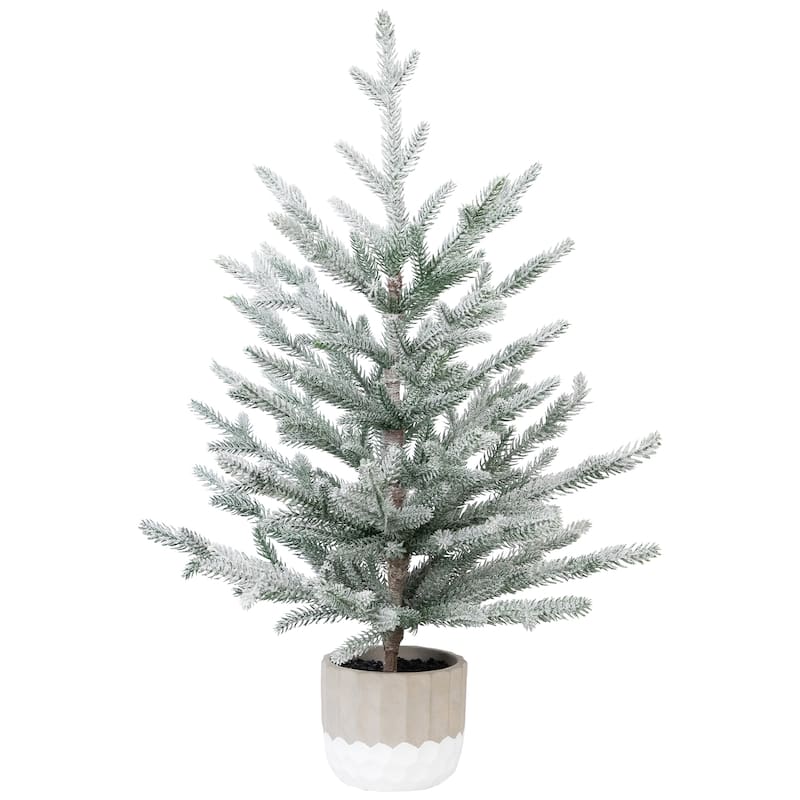 Flocked Potted Artificial Christmas Snowy Tree - 26" - Unlit