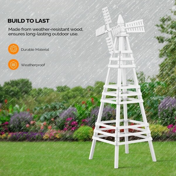 6FT Wood Windmill Backyard Garden Decoration Weathervane - On Sale