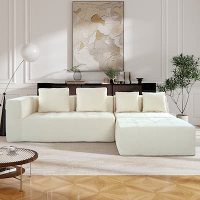110" Polyester 3-Piece Modular Sectional Sofa with 4 Pillows & Tufted Seat Design