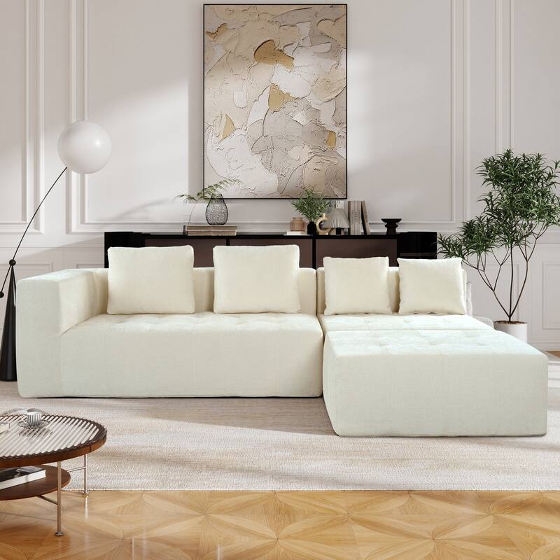 Modern Large Removable Modular 3-Piece Sofa Set with 4 Cushions, Beige Polyester, Ideal for Home - Multi-Color