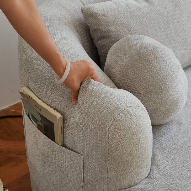 Chenille Loveseat with Round Armrests, Memory Foam 2-Seater Couch with 4 Throw Pillows, Deep Seat Sofa for Living Room