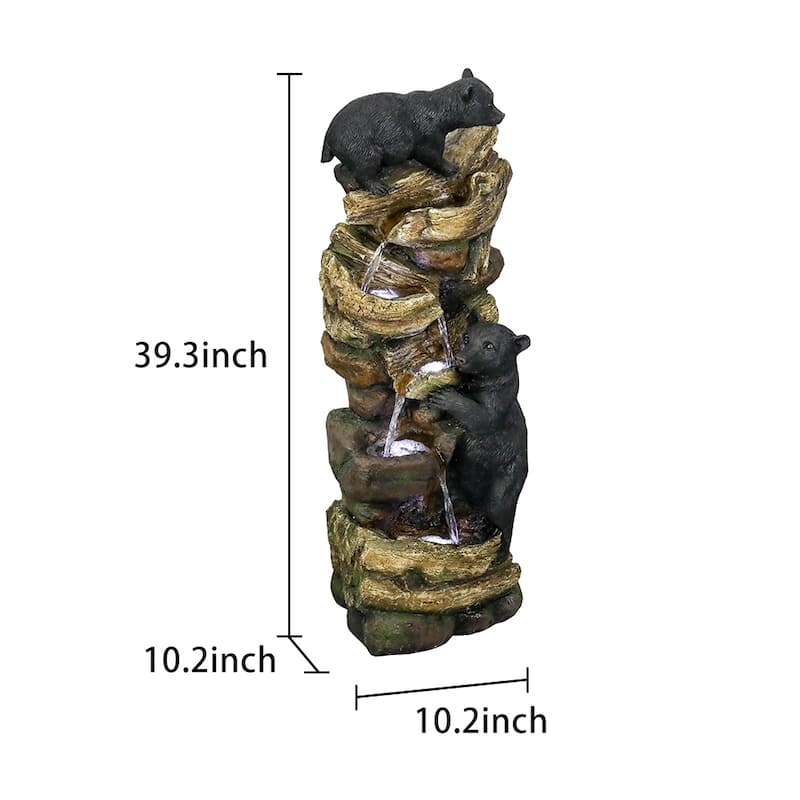 5 Tier Animal Water Fountain for Outdoor Garden Porch Yard, Bears Waterfall Fountain - N/A