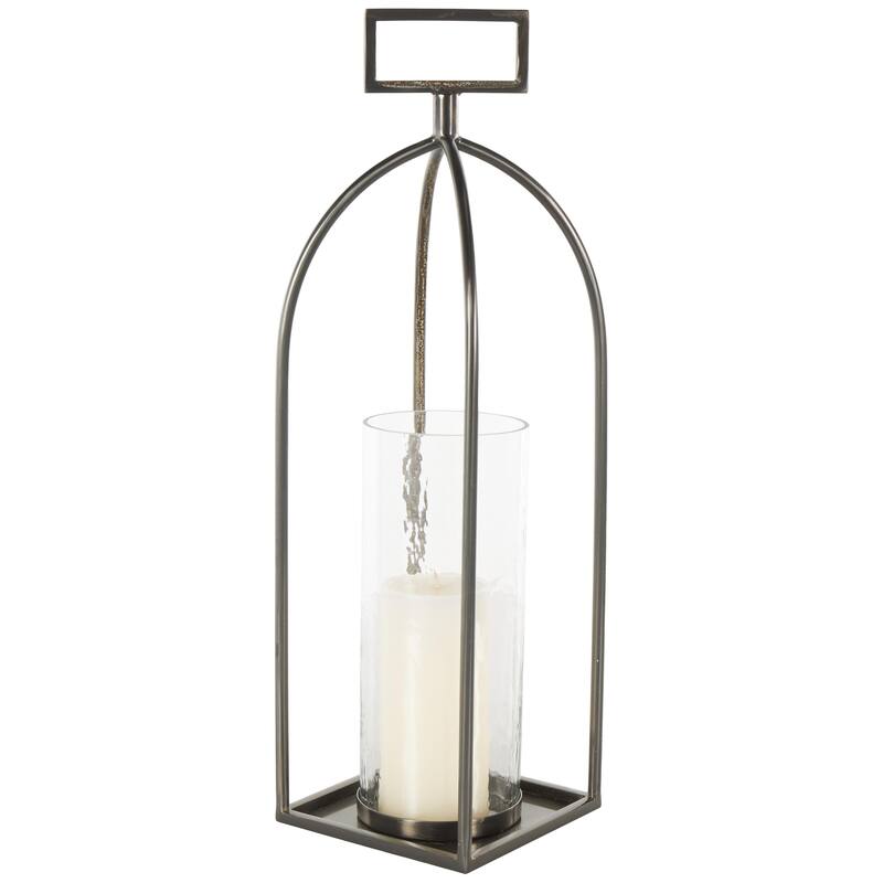 Metal Open Frame Candle Lantern with Rectangle Handles - Silver - Roche River Decor - Silver - 6"W, 20"H