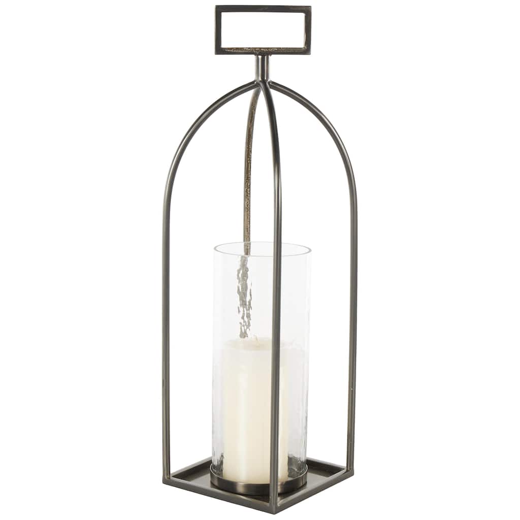 Metal Open Frame Candle Lantern with Rectangle Handles - Silver - Roche River Decor