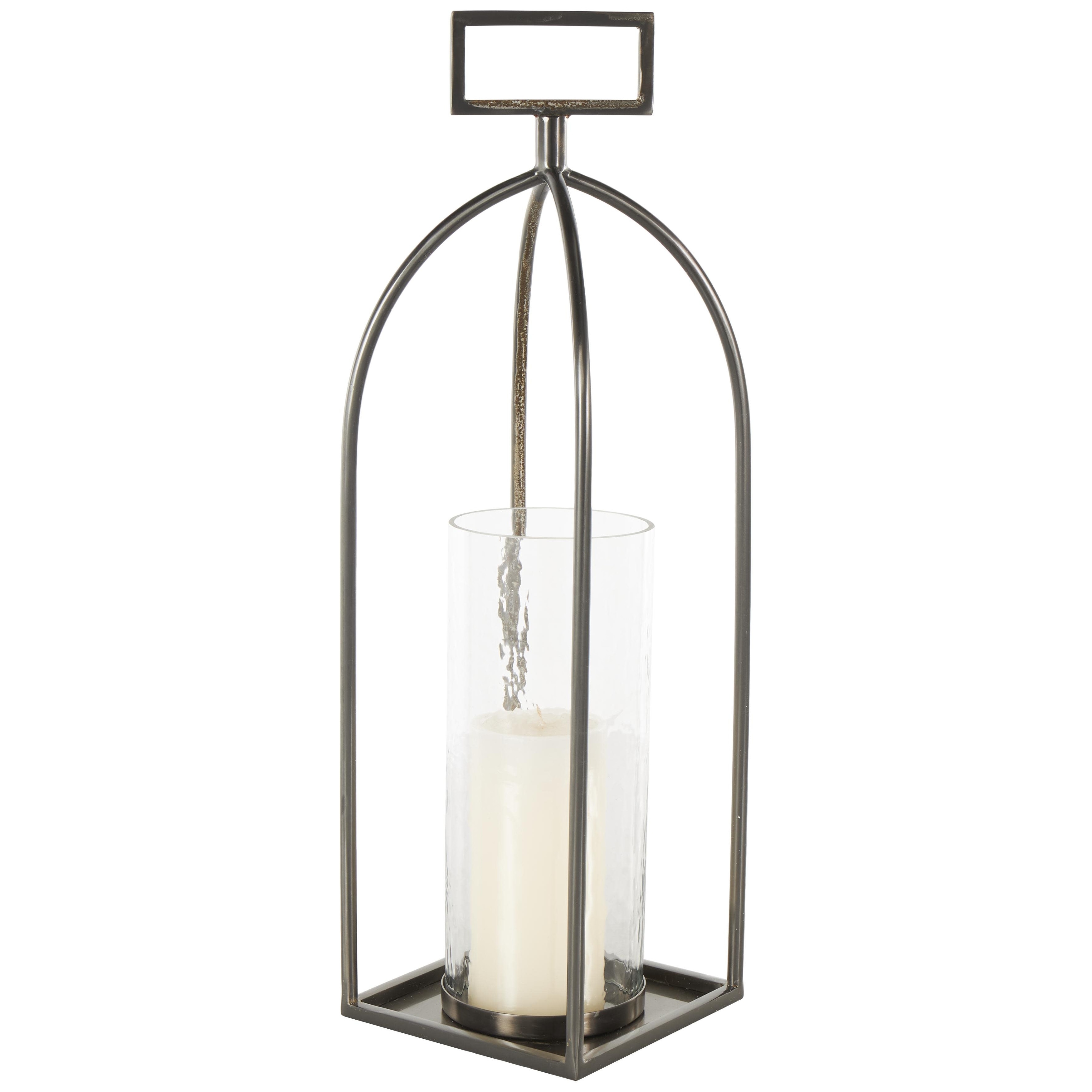Roche River Decor - Metal Open Frame Candle Lantern with Rectangle Handles - Silver