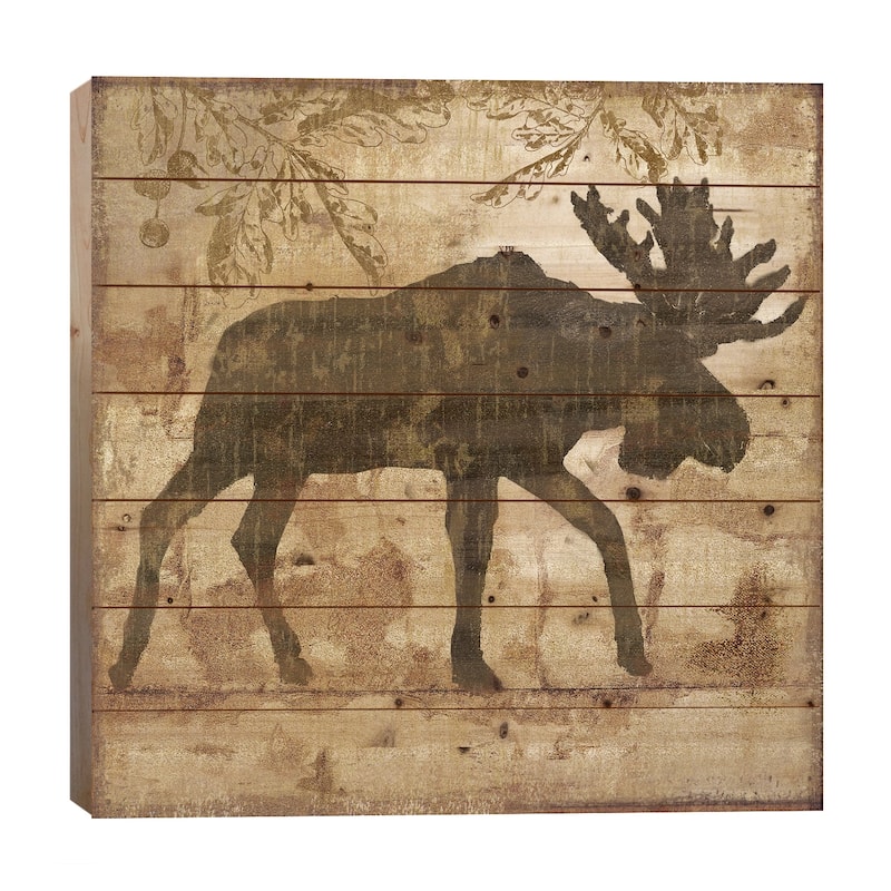 Country Moose Print On Wood by Nan - Multi-Color - 26x26x1.5