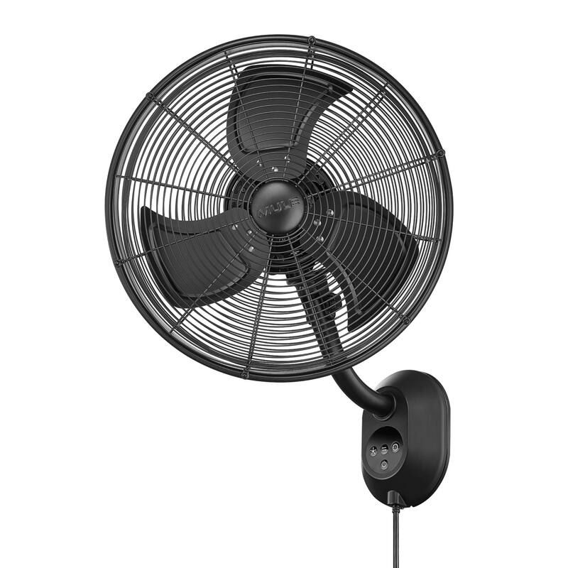 18" Mule Matte Black Outdoor Wet-Rated Oscillating Wall Fan with Remote, 3-Speed AC Motor - 18 Inches