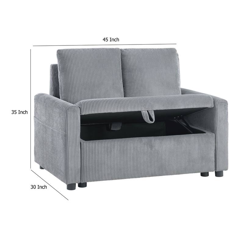 Swin Loveseat with Storage, Gray Corduroy, Soft Cushioned, 45 Inch