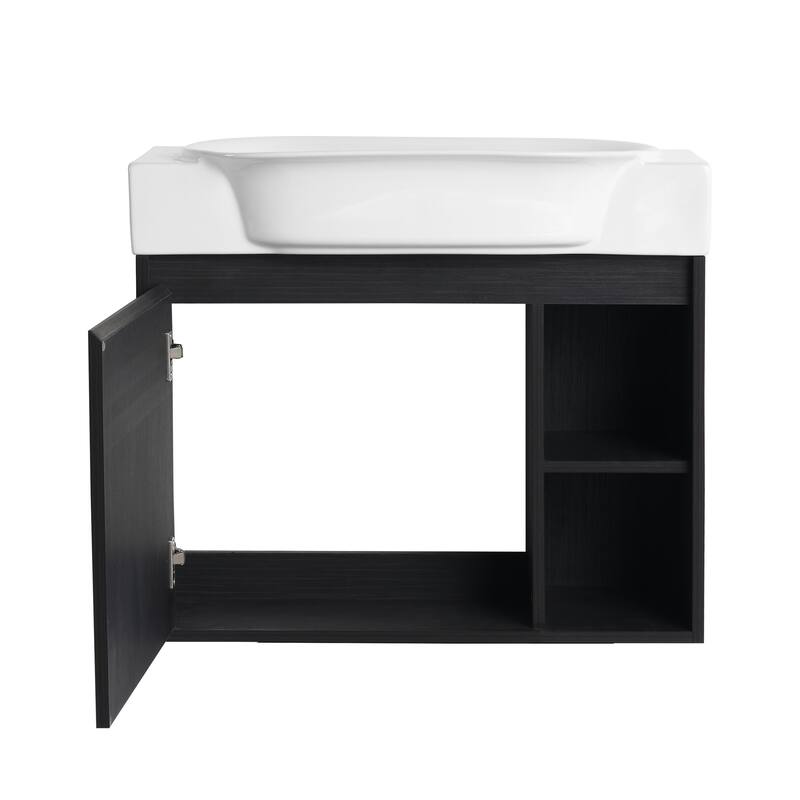 28'' Wall-Mounted Bathroom Vanity with White Ceramic Sink & Soft-Close Door, KD-Packing