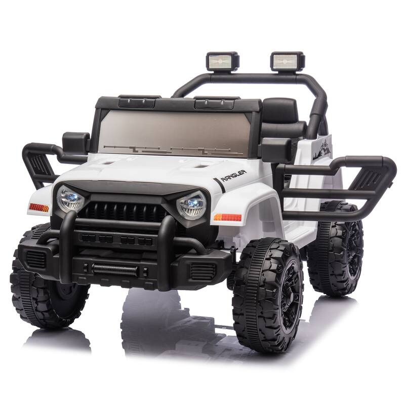 Ride on Truck Car with Removable Steering Wheel, Electric Car for Kids with LED Lights, Tan Battery Powered Electric Car - Tan Cars White