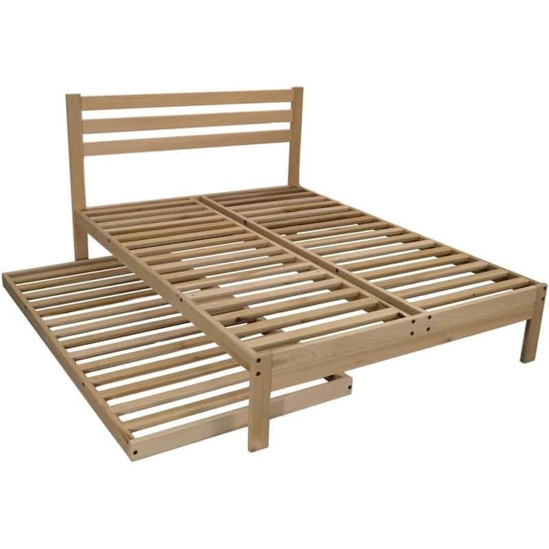 Wooden Platform Bed Frame with Slatted Headboard Strong Hardwood Base for Comfortable Sleep - Full