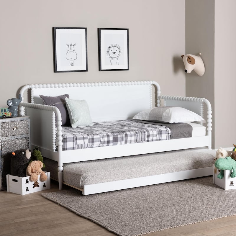 Lucera Bobbin Daybed with Rolling Trundle - Wooden Bed Frame with Turned Spindle Detailing, Classic Style Sofa Bed